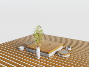 中式实木地板上的围棋棋盘棋子和坐垫