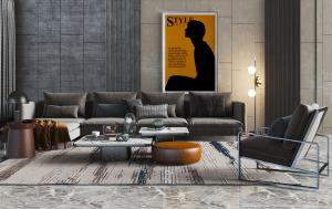 现代灰黑色布艺多人沙发、休闲椅子和茶几组合