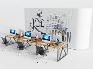 工业风金属框架的多人位办公桌椅组合