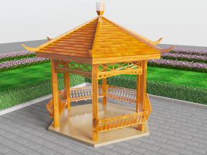中式实木六边形凉亭亭子