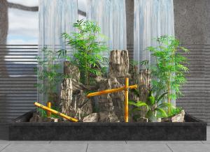 中式假山竹子花池景观小品