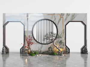 中式带门洞的景观小品