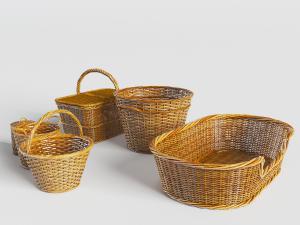 中式藤编圆形方形的收纳筐3d模型 中式藤编圆形方形的收纳筐