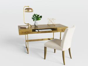 欧式复古实木书桌椅组合3d模型 欧式复古实木书桌椅组合