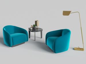新中式蓝色单人沙发、边几和落地灯3d模型 新中式蓝色单人沙发、边几和落地灯