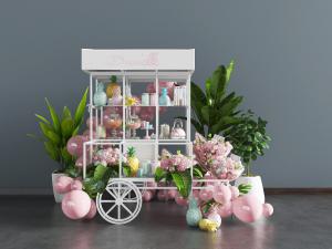 现代白色拉车造型的玻璃装饰展示柜