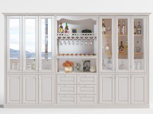 简欧新中式白色三开门酒柜3d模型 简欧新中式白色三开门酒柜