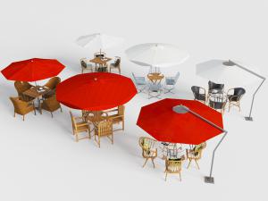 东南亚遮阳伞、藤编户外餐桌椅