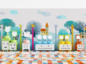 现代儿童卡通图案装饰的洗手台洗手盆