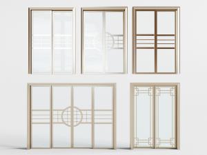 新中式金色边框的玻璃推拉门