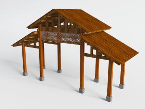 中式实木带顶棚的八柱大门