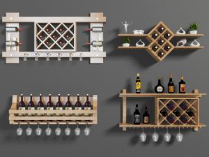 美式墙面实木酒架3d模型 美式墙面实木酒架