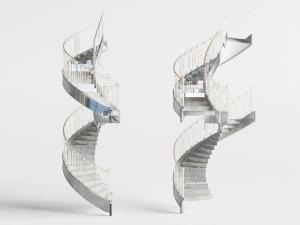 现代金属栏杆的旋转楼梯3d模型 现代金属栏杆的旋转楼梯