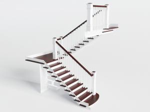 简欧白色栏杆实木台阶的楼梯3d模型 简欧白色栏杆实木台阶的楼梯