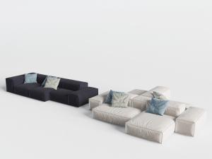 后现代布艺块状多人双向沙发