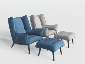 北欧布艺单人沙发脚踏3d模型 北欧布艺单人沙发脚踏