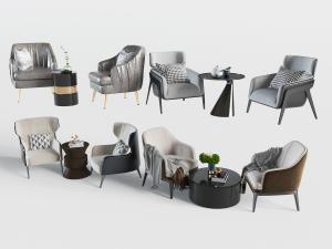 新中式单人沙发茶几组合3d模型 新中式单人沙发茶几组合