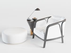 新中式单人沙发圆形坐墩3d模型 新中式单人沙发圆形坐墩