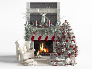 新古典白色单人沙发壁炉3d模型 新古典白色单人沙发壁炉