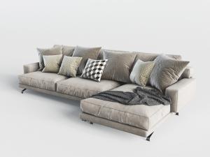 现代布艺转角多人沙发