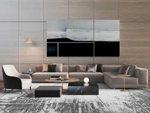 现代布艺转角多人单人沙发茶几组合