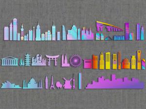 现代都市高楼大厦墙饰挂件