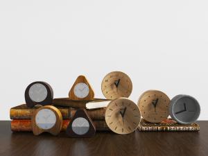 现代圆形三角形实木纹理的闹钟3d模型 现代圆形三角形实木纹理的闹钟