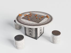 中式圆形带棋盘的石桌石凳3d模型 中式圆形带棋盘的石桌石凳