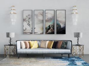 新中式轻奢多人沙发、边几