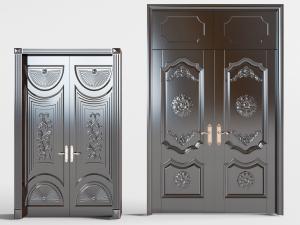 欧式黑色雕花双扇平开门