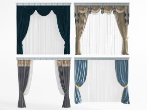 欧式蓝色带帘头的窗帘窗纱