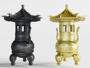 中式亭子造型的铜制香炉香薰