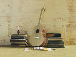 书本和木吉他乐器3d模型 书本和木吉他乐器