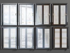 中式黑色边框的装饰雕花的玻璃推拉门