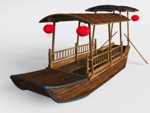 中式实木带棚子的游览木船