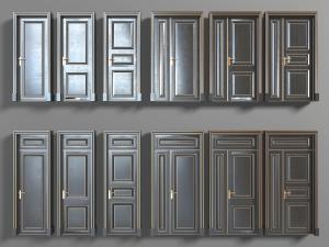 新中式黑色镶金边的平开门、子母门