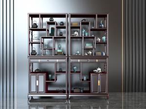 中式对称实木装饰置物架