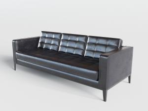 现代黑色皮革多人沙发