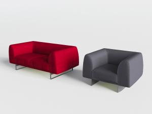 现代矮靠背双人单人沙发3d模型 现代矮靠背双人单人沙发