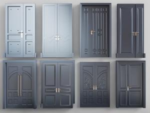 现代黑色双扇字母平开门