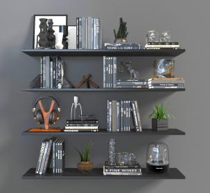 现代黑色隔板上书本装饰品置物架