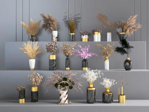 现代大理石纹理的花瓶花卉