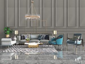 现代轻奢多人单人沙发休闲椅子茶几组合