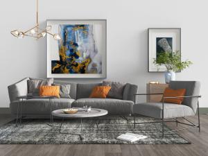 北欧灰色多人沙发休闲椅子茶几组合