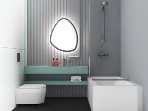 现代果绿色洗手台、智能马桶和浴盆