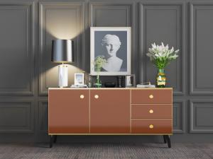 北欧橙色金边玄关柜、饰品摆件