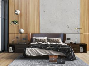 北欧现代皮革床头双人床、床头柜