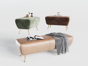 现代布艺、皮革长方形坐凳