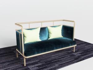 现代轻奢孔雀蓝金丝绒多人沙发