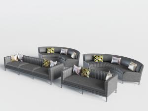 现代黑色皮革长方形、弧形多人沙发